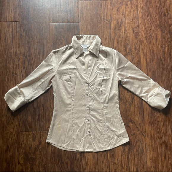 White House Black Market Gold Satin Button Down Shirt - Picture 3 of 10